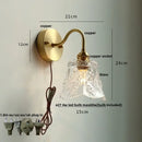 Modern copper wall sconce with clear glass bedroom pull chain light