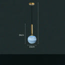 Modern cream & blue glass planet pendant light bedroom hanging lamp