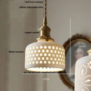 Modern cream ceramic led pendant light kitchen floral brass accent