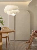 Modern cream pleated designer led fabric pendant light bedroom