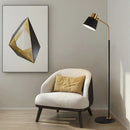 DecorBites™ Small Barrel Black Floor Lamp with Modernist Metallic Stand – Ideal for Bedroom Lighting