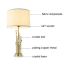 Modern crystal bedside lamp with white fabric shade bedroom light