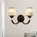 Modern crystal black & gold wall lamp bedroom curved arm lighting