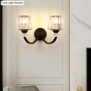 Modern crystal black & gold wall lamp bedroom curved arm lighting