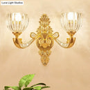 DecorBites™ Modern Beveled Crystal Dome Sconce Light Fixture: Gold 1/2-Bulb Wall Lamp for the Bedroom