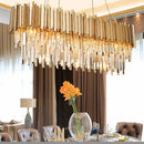 Modern crystal gold metal led pendant lights dining room rectangular