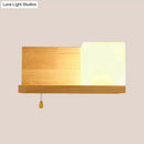 Modern cubic wall sconce light with beige wood for bedroom