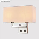 Modern cuboidal fabric wall light beige & white living room sconce
