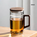 Green Glass Tea Cup Set With Wooden Handles