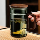 Green Glass Tea Cup Set With Wooden Handles