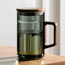 Green Glass Tea Cup Set With Wooden Handles