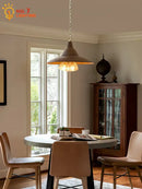 Modern dark wood iron art decor conical pendant light dining room