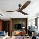 Modern dark wood large wood blade ceiling fan living room remote control