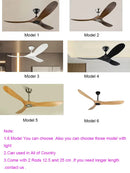 Modern dark wood large wood blade ceiling fan living room remote control