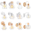 Modern decorbites iron white cage wall lamp bedroom wood sconce