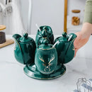 Modern deep green ceramic seasoning set with rotatable spice jar kitchen