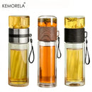 Modern double layer glass tea infuser bottle kitchen tumbler set