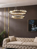 Modern double tier gold dimmalbe led crystal high ceiling chandelier