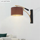 Modern drum shade wall lamp in flaxen & coffee for bedroom