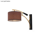 Modern drum shade wall lamp in flaxen & coffee for bedroom