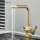 Modern dual outlet gold kitchen faucet with purified water outlet