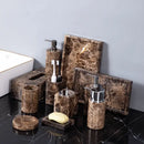 Modern emperador dark marble bathroom set with chrome accents
