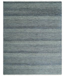8x10 Hand Knotted Modern Geometric Trellis Scandinavian Blue, Ivory and Silver Wool Area Rug | TRDCP938810