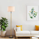 Modern Floor Lamp with Beige Fabric Shade for Living Room & Bedroom