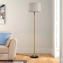 Modern Floor Lamp with Beige Fabric Shade for Living Room & Bedroom
