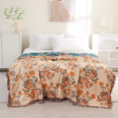 Modern floral teal & cream cooling cotton blanket bedroom throw