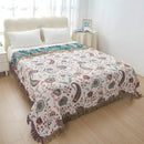 Modern floral teal & cream cooling cotton blanket bedroom throw