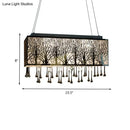 Modern forest pattern amber & white island light with waterdrop crystal