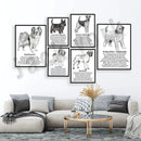 Modern framed black & white dog breed poster set bedroom wall decor