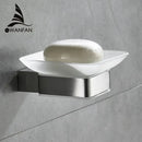 Modern frosted glass and black finish wall mount soap holder bathroom