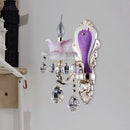Modern frosted glass purple wall sconce with teardrop crystal bedroom