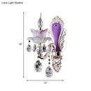 Modern frosted glass purple wall sconce with teardrop crystal bedroom