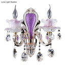 Modern frosted glass purple wall sconce with teardrop crystal bedroom