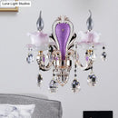 Modern frosted glass purple wall sconce with teardrop crystal bedroom