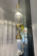 Modern geometric amber & clear glass chandelier dining room light
