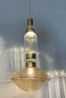 Modern geometric amber & clear glass chandelier dining room light