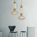 Modern geometric amber & clear glass chandelier dining room light