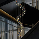 Modern geometric black & gold crystal diamond chandelier stairwell light