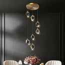 Modern geometric black & gold crystal diamond chandelier stairwell light