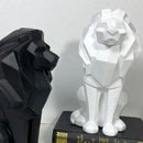 Modern geometric black & white lion resin art statue office decor