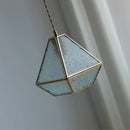 Modern geometric blue glass and brass pendant light – dining room