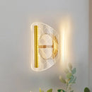 Modern geometric gold sconce light – living room grid pattern