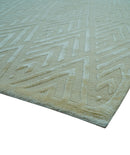 Modern Geometric Pattern Ivory And Beige Hand Knotted 9x12 Area Rug