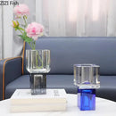 Modern geometric square orange & blue artificial flowers living room