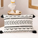 Modern geometric white & black cushion cover living room with tassels