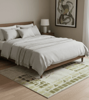 Modern Geometrical 4.6x6.6 Olive, Ivory and Charcoal Floral Hand Knotted Wool and Silk Area Rug